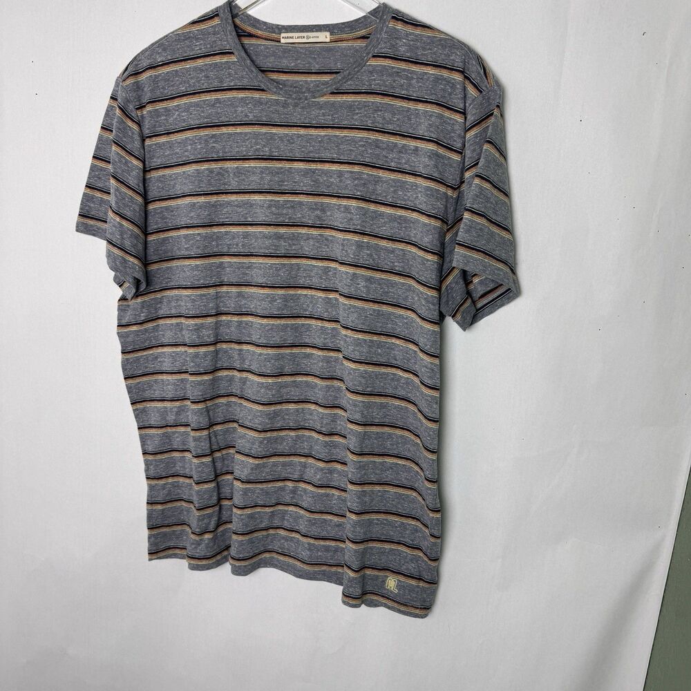 Marine Layer Re-Spun Crew Neck Shirt Mens Lrg Multicolored Stripe Tri-Blend Tee